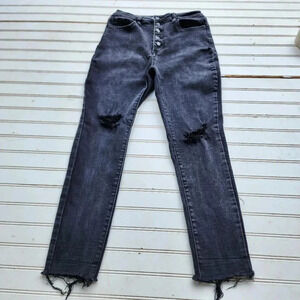 YMI Dream Fit Women’s High Rise Ankle Jeans Black Distressed Five Pocket 11/30